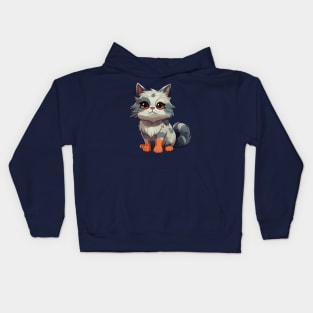 Cartoon white and grey fluffy cat Kids Hoodie